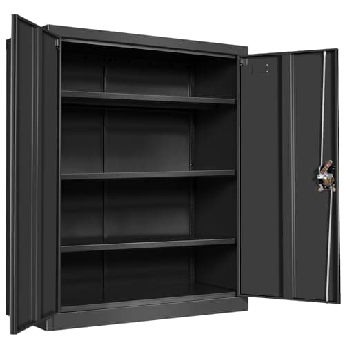 Image of Frideko Metal Storage Cabinet 90 x 40 x 109 cm - Lockable Cabinet with 2 Doors and 3 Adjustable Shelves, Storage Cupboard with Lock for Home, Office, Warehouse, Black