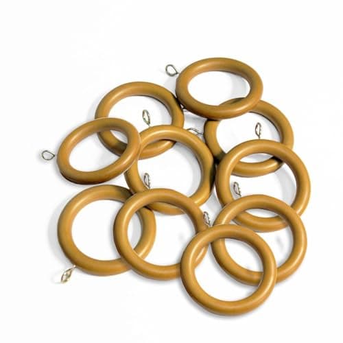 Image of Kestral 28 mm Wooden Curtain Poles Fixed Length Multi Finials Curtain Rings(Aged Oak Rings, Rings 10 Pack)