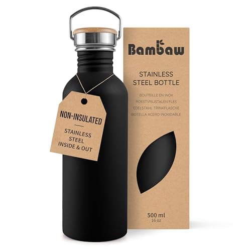 Image of Bambaw Stainless Steel 500ml Black Non-Insulated Leakproof Camping Water Bottle – Jet Black