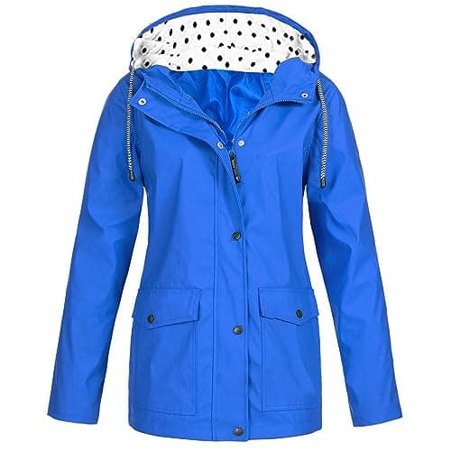 Image of Women's Outdoor Waterproof Jackets Sunscreen Jackets with Pockets Raincoat Hiking Cycling Windbreaker Drawstring Zipper Hooded Jackets Plus Size Waterproof Jacket Lightweight Rain Jacket Windproof