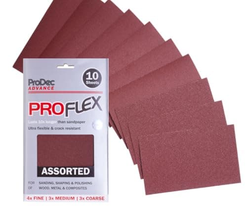 Image of ProDec Advance 10 Sheets Assorted Grades ProFlex Ultra Flexible Crack Resistant Aluminium Oxide Abrasive Sanding Paper for Sanding Wood, Paint, Plaster, Filler, Metal & More, 9" x 5.5",230x140mm