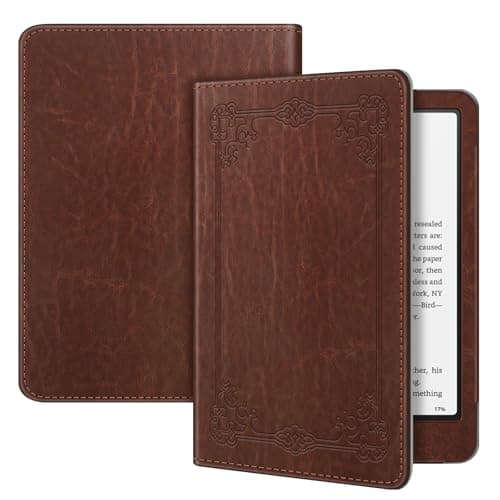 Image of FINTIE Case for 7"/ 6.8" Kindle Paperwhite (12th/11th Generation-2024/2021) and Kindle Colorsoft Signature Edition - Book Style Folio Durable Vegan Leather Cover with Auto Sleep/Wake, Brown