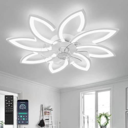Image of YUNLONG 35.4" Ceiling Fans with Lights and Remote Led Living Room Dimmable Ceiling Lights DC Motor Ceiling Fans with Lamps Reversible 6-Speed Lighting Fan Chandelier for Bedroom Lounge Hall,White