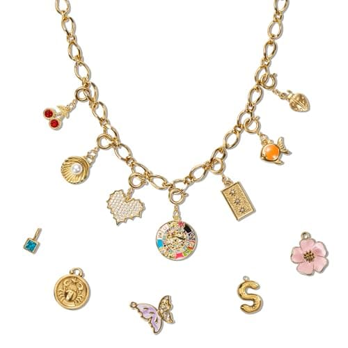 Image of Build Your Own Custom Gold Charm Necklace, Personalized Statement Vintage Style Chunky Cable Chain Necklace for Women, Handmade Jewelry for Women