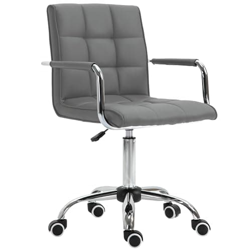 Image of Vinsetto Makeup Vanity Chair, PU Leather Mid Back Office Chair with Adjustable Height, Armrest and Rolling Wheels, Grey