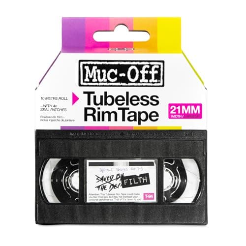 Image of Muc Off Tubeless Rim Tape - Pressure-Sensitive Semi-Transparent Rim Tape for Tubeless Bike Tyre Setups - Extreme Strength and Durability - 10m Roll with 4 Seal Patches - 21mm