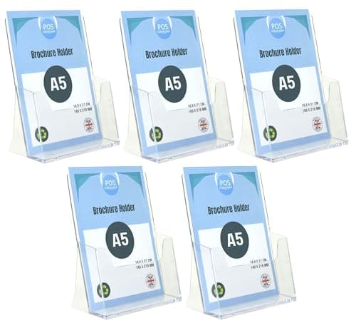 Image of Pos Display Shop 5 x A5 Free Standing Brochure Dispenser Menu Leaflet Holder - BPSC160 - Literature Display Booklet Flyer Form Document Holder Plastic Counter Display Stand