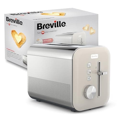 Image of Breville High Gloss 2 Slice Toaster with High-Lift & Wide Slots | Cream & Stainless Steel [VTT967]