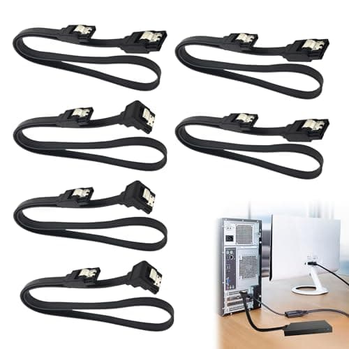 Image of Noenaeni 6PCS SATA Cable III with 3 90 Degree Right Angle and 3 Straight, HDD SDD Data Cable with Locking Latch, 6Gbps Tangle-Free SATA Cable 7Pin for SATA HDD, SSD, CD Driver, CD Writer(Black, 40cm)