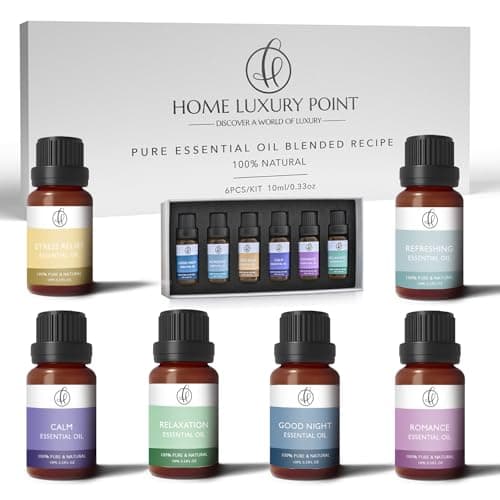 Image of Home Luxury Point - Top 22 Essential Oil Blends – Gift Set - 100% Pure Natural - Pack of 6x10ml Premium Aromatherapy Oils for Diffuser, Oil Burner and Massage-Therapeutic and Relaxing Fragrance - Calm