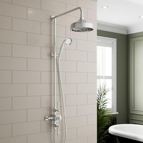 Image of Park Lane® Traditional Thermostatic Mixer Shower, Victorian Style Showers, Crosshead Valve, Large Round Drencher Rainfall Head, Hose & Handset, Dual Twin Heads, Polished Chrome