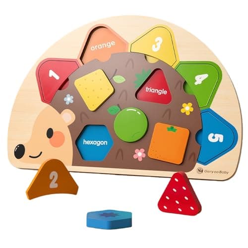 Image of QIANSSE Wooden Shape Sorter Hedgehog Toy, Toddler Puzzles for 2-3 Year Olds Educational Baby Shape Sorters