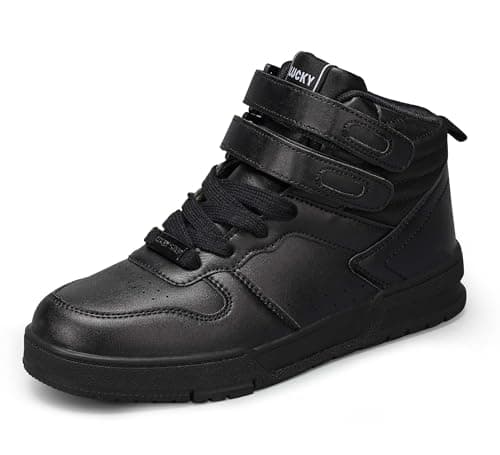 Image of LUCKY STEP Women's High Top Fashion Sneakers Basketball Ankle Boots Walking Tennis Shoes Platform Hook and Loop Casual Faux Leather Sneaker (All Black, 9US-40EU-7UK)
