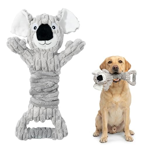 Image of Wood Homing Koala Plush Dog Toys Squeaky - Interactive Dogs Tug Toy for Small Medium Large Dog Boredom, Soft & Tough Fluffy Puppy Chew Toy with Crinkle Paper Pull Rope for Doggy Enrichment Pet Gift