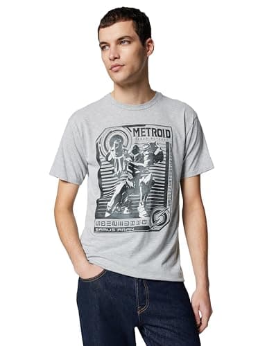 Image of Nintendo Men's Graphic Tees Shirt, Grey // Posted Metroid, Large