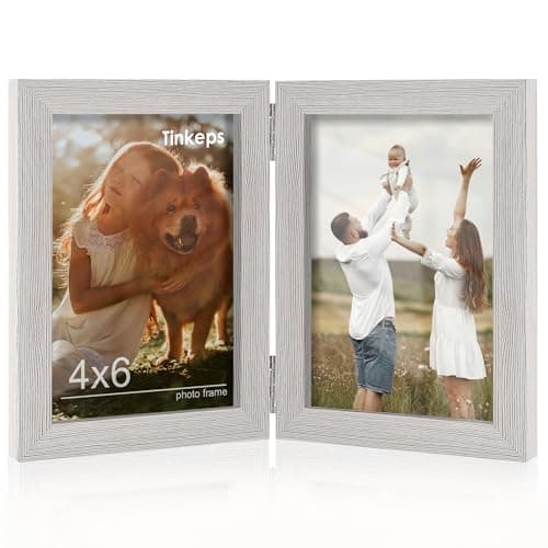 Image of Tinkeps Double Photo Frame 6x4, Hinged Folding Picture Frames 4x6 for Tabletop Display, Grey
