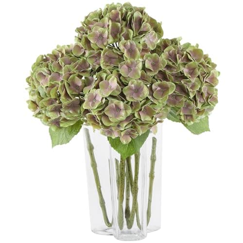 Image of DuHouse 4Pcs Real Touch Hydrangeas Artificial Flowers Long Stems Latex Double Petals Faux Flowers hydrangea for Home Party Decor Wedding Bouquets Table Floral Arrangements(Purple Green)