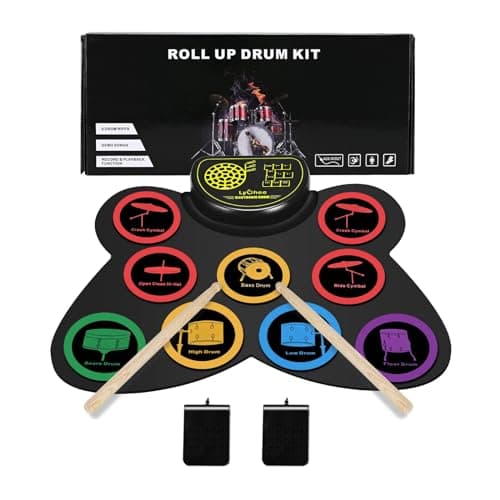 Image of Lychee Electronic Drums Set Foldable, 9 Pads Roll-Up Stereo Electronic Drum Kit Built-in Speaker Drum Support External Connection, Great Holiday Xmas Birthday Gift for Kids & Adults & Beginners