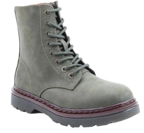 Image of Heavenly Feet Justina 2 Nubuck Lace Up Boots Casual Combat Stylish Flat Everyday Boot (Khaki, UK Footwear Size System, Adult, Women, Numeric, Medium, 6)