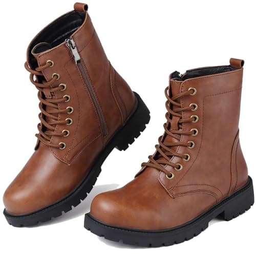 Image of ziitop Boots for Women Waterproof Ladies Ankle Boots Black Lace Up Side Zipper Womens Platform Leather Short Booties