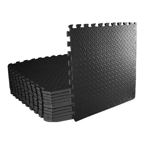 Image of 12 Pcs Soft Foam Exercise Floor Mats 60 x 60 x 1.1 cm, Black Interlocking EVA Puzzle Gym Flooring Tiles with Non Slip Cushion for Home Workout, Kids Play, Yoga, Garage and Exercise Equipment