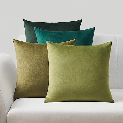 Image of Topfinel Green Cushion Covers 50cm x 50cm for Livingroom Large Fluffy Cushions Sofa Scatter Decorative Velvet Pillow Cover 20 x 20 inch Set of 4 for Bedroom