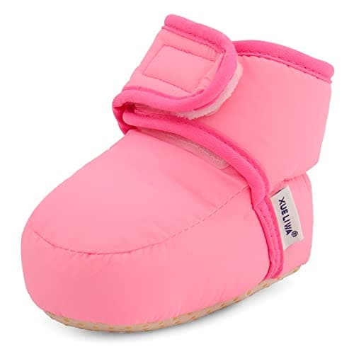 Image of LACOFIA Baby Boys Girls Anti-slip Soft Sole Winter Warm Slipper Boots Infant Crib Shoes Pink 12-18 Months