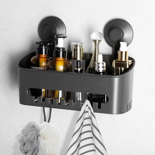 Image of ilikable Vacuum Suction Cup Shower Caddy Drill-Free Non-Removable Waterproof Bathroom Wall Mount Shower Organizer Basket for Shampoo Conditioner Razors Soap - Dark Grey