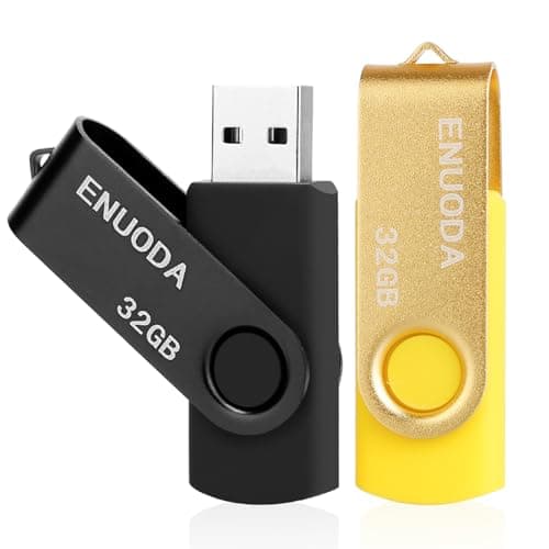 Image of ENUODA Memory Stick 32GB 2 Pack USB 2.0 Flash Drive Swivel Design USB Stick Storage Thumb Drive(Black Gold)