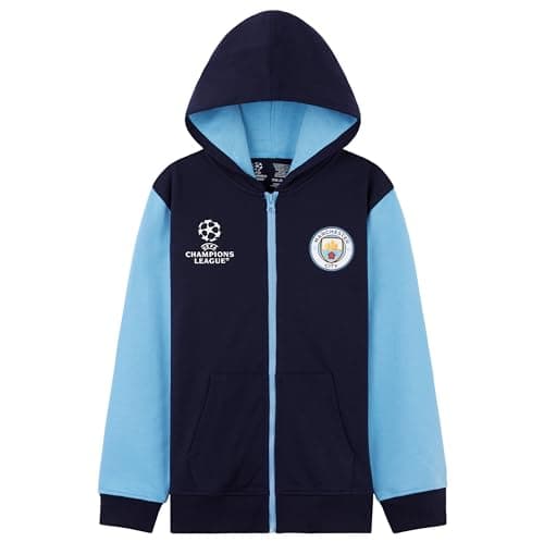 Image of MANCHESTER CITY F.C. Zip Up Boys' Hoodies Teens Hooded Sweatshirt Man City Gifts (Navy/Blue, 11-12 Years)