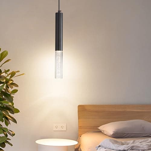 Image of Mikeru Cylindrical Pendant Light - 3 Colour Temperature 3000k/4500k/6500k Crystal Hanging Fixture for Kitchen Island, Restaurant, Office, Bar - 1 Pack
