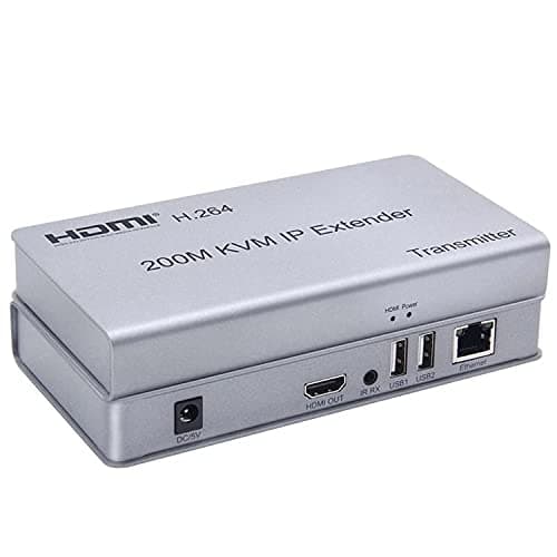 Image of 200M HDMI KVM IP Extender, Over IP RJ45 Ethernet CAT6 6A Transmitter Receiver 1 TX to 20 RX and Cascade Connection USB Keyboard Mouse Over UTP/STP H.264 Plug and play (TR + RX)