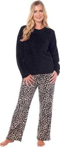 Image of KATE MORGAN Womens Pyjamas Warm Fleece Pyjamas for Women Sets Pjs S-XL | Soft Twosie Pyjama Set for Ladies Gifts for Her Black S