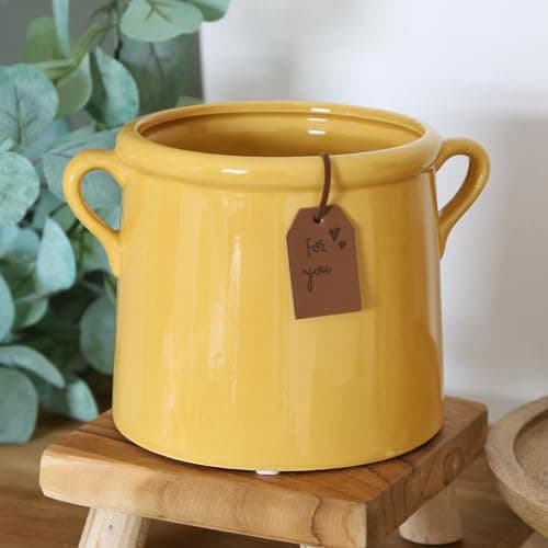 Image of Blue Yellow Teal Utensils Holder Plant Pots Planters Home Decor Gifts Vases Flowers Display Holders (Large Yellow Pot)