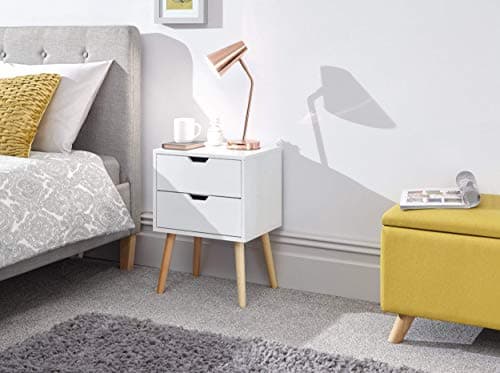 Image of GFW Nyborg Scandinavian Style Side Table 2 Drawer & Storage Shelf Modern Bedside Cabinet, Quick Easy Assembly, Flat Pack Bedroom Furniture, Wood, White, 30D x 40W x 56H