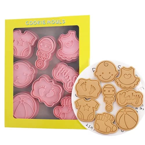 Image of Baby Shower Cookie Cutter Set,8PCS Plastic 3D Cookie Stamps for Kids,Cartoon Biscuit Cutters for Baking,DIY Fondant Pastry Cake Decoration