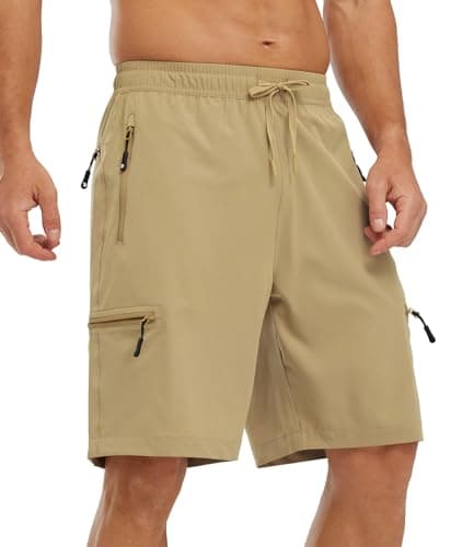 Image of YSENTO Mens Hiking Cargo Quick Dry Shorts Lightweight Outdoor Walking Work Shorts with Zip Pockets(Khaki,M)