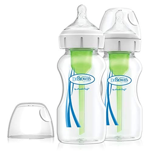 Image of Dr Brown's Natural Flow Anti-Colic Options+ Wide-Neck Baby Bottle, 9oz/270ml, with Level 1 Teat, 2-Pack