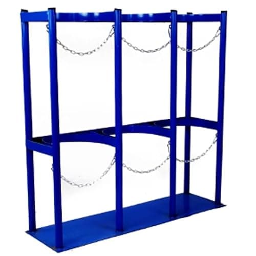 Image of Heavy-Duty Metal Floor-Standing Storage Rack for Gas Cylinders with Fixed Shelf - Durable Garage and Factory Use