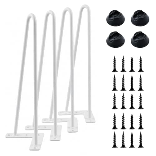 Image of highdecora Hairpin Legs for DIY Furniture, Heavy Duty Metal Two-Rod Iron Wire Table Legs with Pre-Drilled Holes for Coffee Table, Dining Table, Office Desk, Chair, Bench & Side Table (White, 45cm)