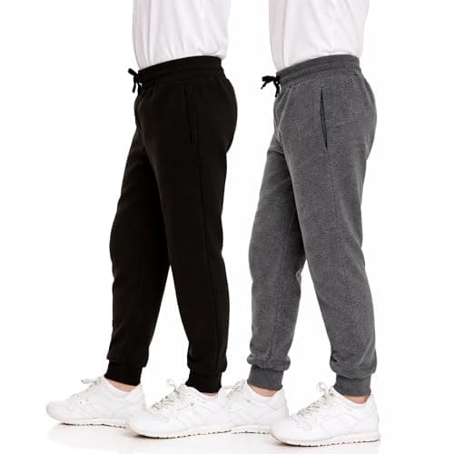 Image of Makii 2 Pack Unisex Boys Girls Black Joggers - Kids School Uniform Jogging Bottoms with Fleece Lining Casual Gym Sports Sweatpants Trousers (Black+Charcoal, 11-12 Years)
