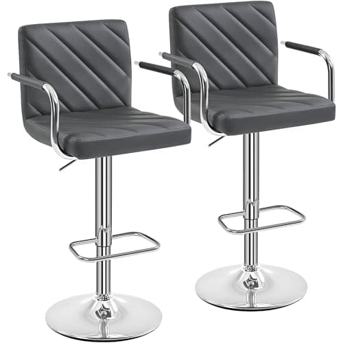 Image of Yaheetech Barstools Set of 2, Modern Height Adjustable Swivel Bar Chairs, Faux Leather Counter Stools with Backrest and Footrest for Kitchen, Home, Restaurant, Dark Grey