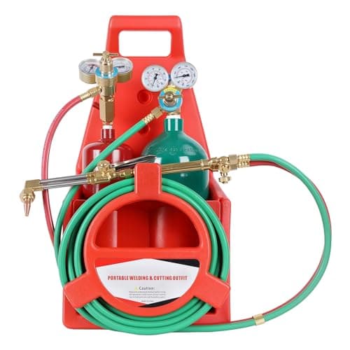 Image of Portable Oxygen Acetylene Torch Kit with 4L & 2L Gas Tanks, Oxyacetylene Welding Cutting Set with Twin Hose, Regulators, Brass Tips for DIY Metalwork, Brazing, Auto Repair – Cylinder Holder Include