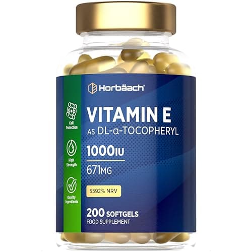 Image of Vitamin E Capsules High Strength 1000iu | 200 Count | Vitamin E as DL-Alpha Tocopheryl Acetate | No Artificial Preservatives | By Horbaach