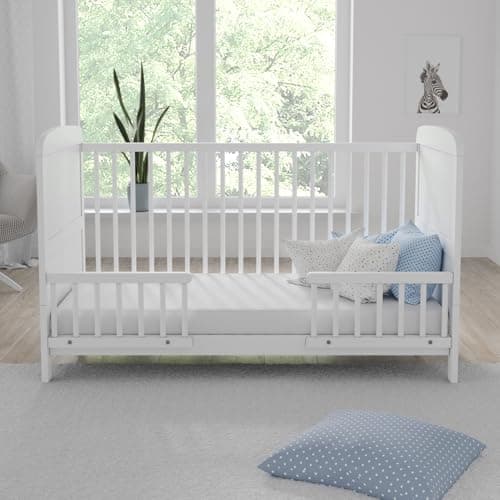 Image of Love For Sleep MADDOX Cot Bed 140x70cm – Adjustable Base, Converts to Toddler Bed & Sofa Bed – Wooden Barriers Included – Baby Crib from Birth to 6 Years (White, Cot Bed)