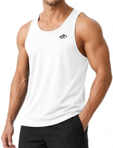 Image of LORSPORTCH Men’s Y-Back Gym Vest, Quick Dry Sleeveless Tank Top, Breathable Stringer Muscle Shirt for Bodybuilding, Fitness and Running White L