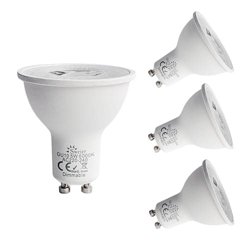 Image of 4XSweier 5W Dimmable Cool White 6000K GU10 LED Bulb, 430LM GU10 LED Spotlight 50W Halogen Spotlight Replacement, 220-240V 38° Beam Angle Energy Saving Bulb