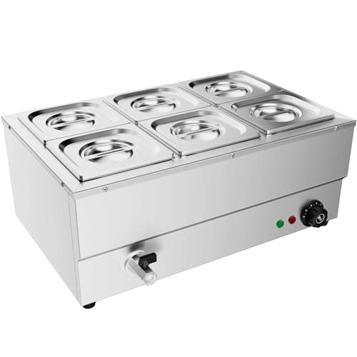 Image of TAIMIKO Commercial Electric Food Warmer Stainless Steel Bain Marie Buffet Food Warmer Steam Table for Catering and Restaurants Wet Well Wet Heat 1500W (6x 1/6 GN Pans)