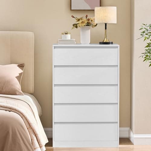 Image of VASAGLE KAILYN Collection - Chest of Drawers for Bedroom, Storage Organiser Unit with 5 Drawers, 40 x 60 x 97.4 cm, Modern Style, Snow White LTS605WE01