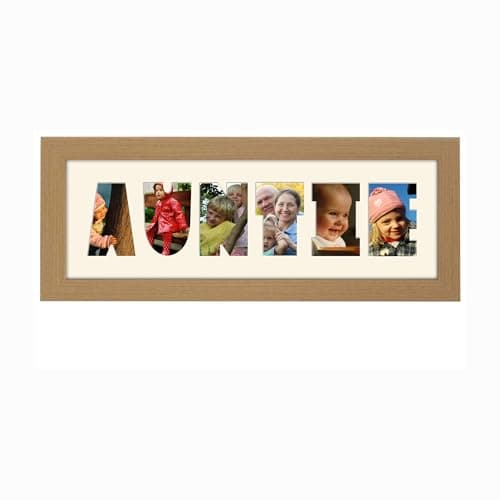 Image of Auntie Photo Frame Letter Word Name Frame Single Mounted 14032A (Oak Finish Frame Cream Mount)